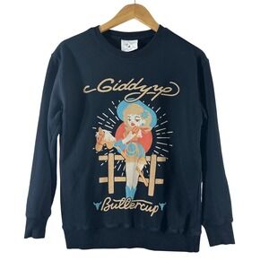 Lotus Fashion Giddyup Buttercup Cowgirl Graphic Sweatshirt Black Small